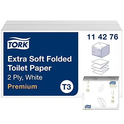 TORK Einzelblatt-Toilettenpapier T3 Premium Extra Soft - Premium 2-lagiges Toilettenpapier, extra soft für höchsten Komfort, ideal für öffentliche Einrichtungen und Büros, 7.560 hochweiße Tücher pro Karton