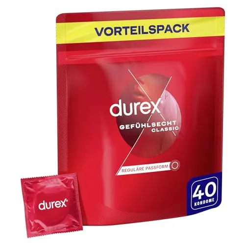 DUREX Gefühlsecht Classic Kondome - hauchzarte 40 St, für unbeschwertes Vergnügen und maximale Empfindsamkeit