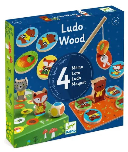 Djeco Ludo Wood – 4 in 1 Lernspiel - Entdecken Sie das Djeco Ludo Wood Spielset! Diese hochwertige Holzschachtel vereint 4 klassische Spiele für Kinder ab 2 Jahren. Ideal für unterhaltsame Lernmomente und kreative Spielstunden!
