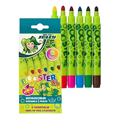 JOLLY Booster Kindersichere Fasermaler – 6er Set, Auswaschbar, Nachfüllbar, mit Austauschbaren Spitzen, Ideal für Kleinkinder & Malanfänger