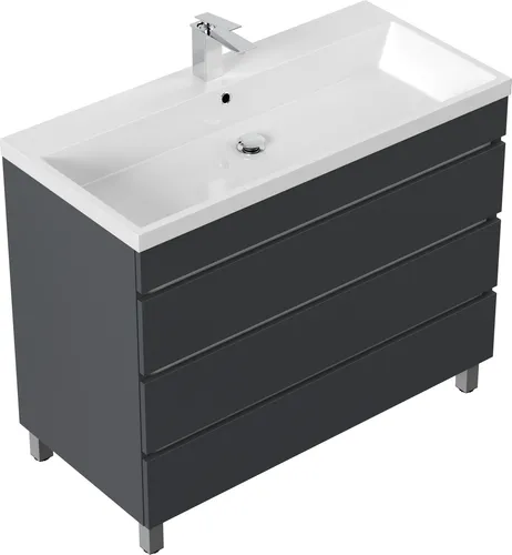 Magnolia Home Hängeschrank Stand Badmöbel Via 100 grafit - Moderne Badezimmermöbel in stilvollem Grafit mit drei grifflosen Schubladen für eine elegante und funktionale Raumgestaltung.
