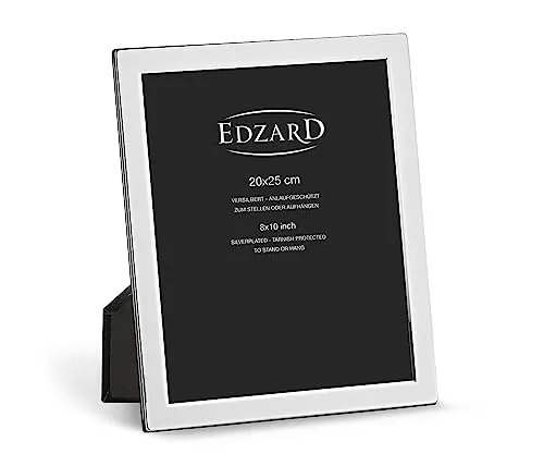 EDZARD Bilderrahmen Salerno 20 x 25 cm - Wand- & Tischbilderrahmen aus edel versilbertem, anlaufgeschütztem Material mit luxuriösem Samtrücken, ideal für stilvolle Präsentation und vielseitig einsetzbar.
