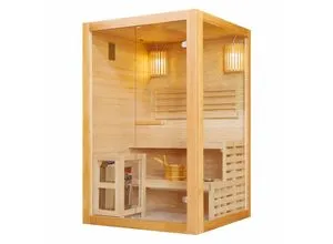 Sanotechnik Sauna PANORAMA - 2-Personen Innensauna - Geräumige Innensauna mit Flachdach und Ganzglastür, ideal für entspannende Wellnessmomente zu Hause. Inklusive integrierter Steuerung und 3,5 kW Saunaofen.