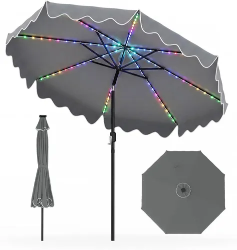 KOMFOTTEU Sonnenschirm 270 cm mit LED-Solar-Beleuchtung