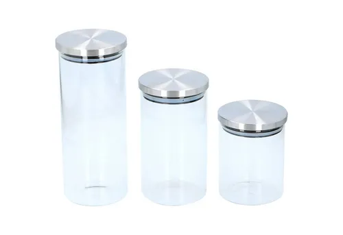 Neuetischkultur Vorratsglas Vorratsgläser Set 3-teilig, Glas, (Set, 3-tlg., 1 Vorratsgläser 3er-Set in verschiedenen Größen mit Deckel), mit Edelstahldeckel