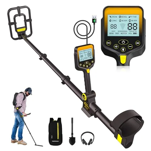 OKESAM Metalldetektor Profi für Erwachsene & Kinder – Wasserdichter Golddetektor mit LCD-Display und 10-Zoll-Spule, kabellos faltbar, mit 2000mAh Akku – Hochpräzise Metalldetektoren