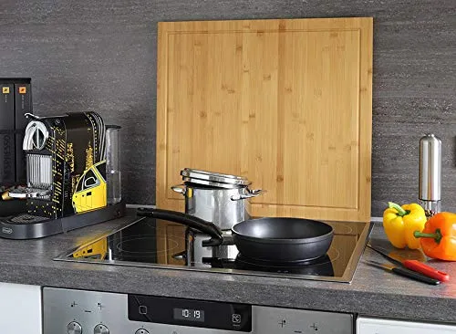 HeRo24 Schneidebrett aus Bambus 56×50 cm – großes Küchenbrett als Herdabdeckung für Standard-Herdplatten – robuste Arbeitsflächenerweiterung, hygienisch & messerschonend
