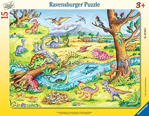Ravensburger Kinderpuzzle - Die kleinen Dinosaurier - 8-17 Teile Rahmenpuzzle mit Konturstanzung für Kinder ab 3 Jahren