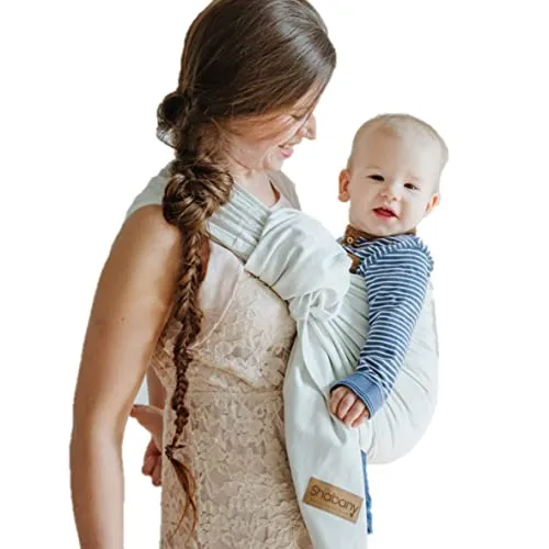 Shabany® - Ring Sling Tragetuch - 100% Bio Baumwolle - Babybauchtrage für Neugeborene Kleinkinder bis 15 KG - inkl. Baby Wrap Carrier Anleitung - weiß (sleeps)