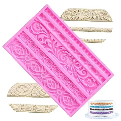 Fondant Formen Silikon, Retro Relief Silikonform, Kuchendekoration Silikonformen, Silikon Relief Fondant Form für Tortenranddekoration, Schokolade, Süßigkeiten (Rosa)