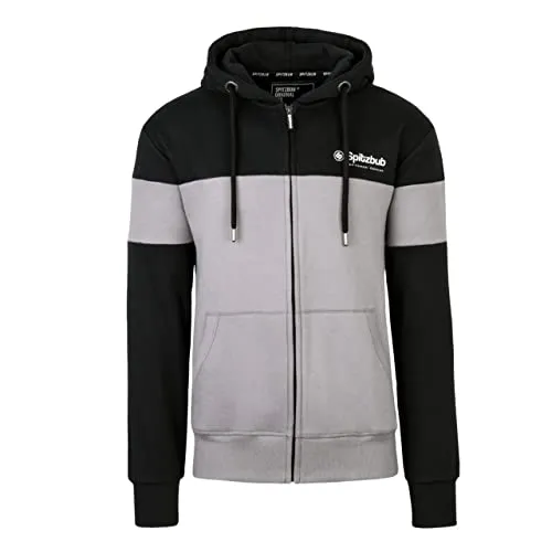 Spitzbub Herren Sweatjacke mit Kapuze - Kapuzenpullover für Herren, stylische Sweatjacke in Grau mit modischer Armapplikation, ideal für Sport und Freizeit.