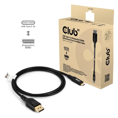 Club3D Kabel USB Typ C DP 2.1 1m 10K60Hz - Hochwertiges USB Typ C Kabel für 10K60Hz Videoübertragung, ideal für Gamer und Kreative, die gestochen scharfe Bildqualität benötigen.