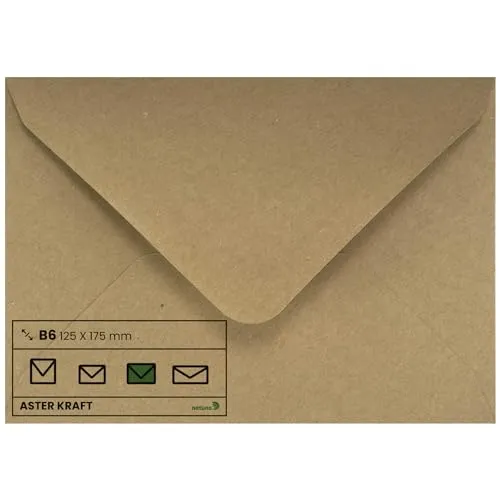 Netuno 25 Umschläge Kraftpapier Naturbraun DIN B6 125 x 175 mm 100g Aster Kraft edle Briefumschläge für Einladungskarten Geburtstagskarten Weihnachtskarten Hochzeitskarten Briefkuverts Öko-Papier