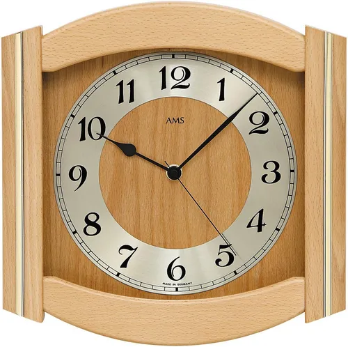 AMS Funk-Wanduhr aus Holz, mehrfarbig