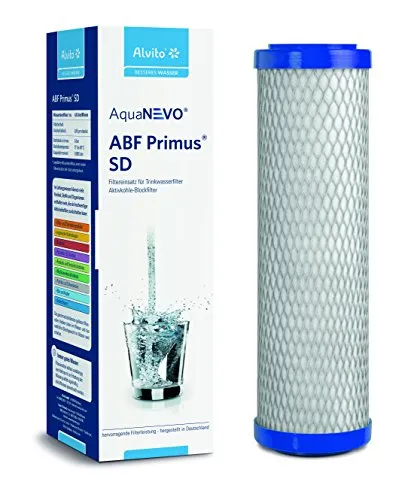 Alvito Ersatzfilter ABF Primus SD Blockfilter - Wasserfilterkartuschen für Trinkwasser, entnimmt Schadstoffe wie Schwermetalle und Pestizide, ideal für sauberes Trinkwasser. Made in Germany, langlebig mit einer Kapazität von 8.000 Litern.