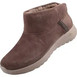Skechers On The Go Joy Always Cozy Damen Stiefelette Taupe EU 38 - Wanderschuhe mit Wildleder-Obermaterial, wärmemit Fleecefutter und Kunstfell-Decksohle, ausgestattet mit 3M Scotchgard für Wasser- und Fleckenresistenz.
