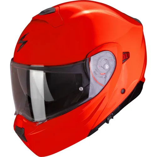 Scorpion EXO-930 EVO Solid Klapphelm - Neon-Rot - L - Modularer Motorradhelm mit abnehmbarem Kinnteil, ECE P/J Homologation und 100% beschlagfreiem Pinlock Maxvision Visier für maximale Sicherheit und Komfort.