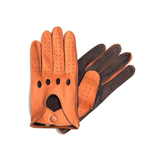 Hand Gewand by Weikert Hirschleder Auto-Handschuhe – Handgenäht, Touchscreen-fähig, Ungefüttert, Zweifarbig - Exklusive, handgenähte Lederhandschuhe aus 100% Hirsch-Nappaleder für Autofahrer und Motorradfahrer. Mit integrierter Touchscreen-Funktion für mühelosen Zugriff auf Mobilgeräte und Fahrzeugbedienelemente.