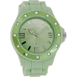 Oozoo Herren-Armbanduhr XL C4339 Pastel Jade mit Strass - Armbanduhr für Herren mit mintfarbenem Silikonband und 12 Strasssteinen auf der Lünette, spritzwassergeschützt und hochwertigem Miyota Quarzwerk.