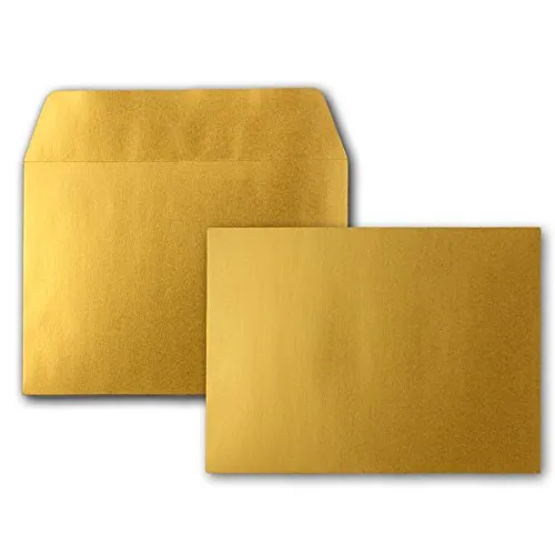 50x Gold-Metallic Brief-Umschläge DIN C6 Format 11,4 x 16,2 cm - Haftklebung - Kuverts ohne Fenster - Weihnachten, Grußkarten & Einladungen