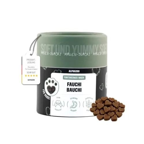 alphazoo Fauchi Bauchi 60g I Weiche Hunde-Leckerli I Extra Softe Verdauungssnacks für Magen Darmflora Aufbau I Bei Durchfall, Sodbrennen, Blähungen & Gras fressen I Darmkur Hundeleckerli Magen & Darm