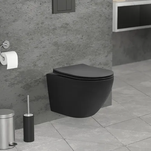 LuxeBath Tiefspül-WC - Spülrandloses Hänge WC in Schwarz matt - Sanitäranlagen & Zubehör - Elegantes, spülrandloses Design für eine einfache Reinigung und abnehmbarer Softclose WC-Sitz für mehr Komfort.