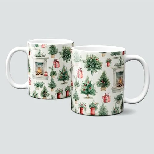 online-hut - Tasse - Kaffeebecher - Weihnachtstasse - Weihnachten - xmas - Winter - Geschenkidee - Kamin - Tannenbäume - Fireplace - LT-624