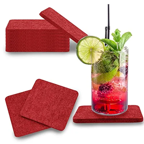 wortek Filzuntersetzer eckig für Gläser – 8er Set Glasuntersetzer für Getränke, Tassen, Bar, Glas - Ø 10cm Tischuntersetzer waschbare Untersetzer Gläser Dunkelrot Glas Untersetzer-Set