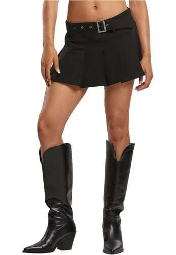 Urban Classics Damen Faltenrock TB7060, Schwarz, L - Damen Röcke: Zeitlose Eleganz mit integriertem Gürtel für perfekte Passform und frischen Look, ideal für Alltag und besondere Anlässe.