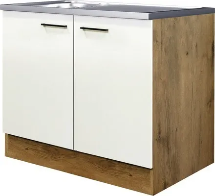 Flex Well Spülenschrank Vintea mit Spüle 100x60 cm in magnolienweiß