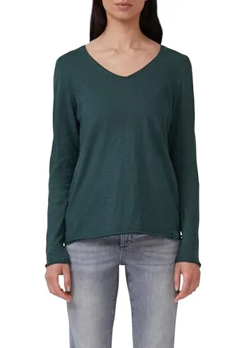 s.Oliver Jersey-Shirt V-Ausschnitt Rollsaum - Stylisches Jersey-Shirt mit V-Ausschnitt und Rollsaum, aus weichem Flammgarn, ideal für entspannte Freizeitlooks. Regular Fit und langärmelig für optimalen Tragekomfort.