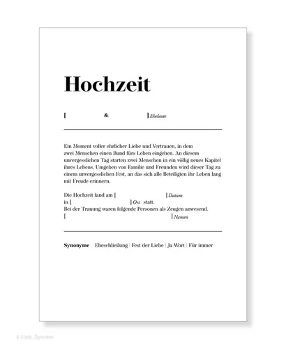 Frank Paperman Hochzeitskarte Urkunde Eheschließung, Urkunde Trauzeuge, Definition Design, orginelle Hochzeitsgeschenke, Vordruck im DIN-A4-Format, Standesamt