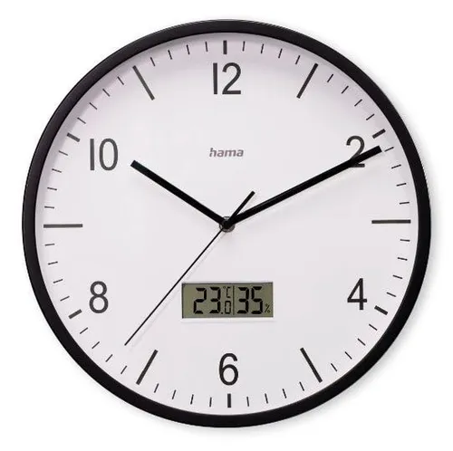 Hama Funkwanduhr Lanzarote Ø 35 cm mit Thermo-Hygrometer - Wohnaccessoires mit modernem Design, zeigt präzise die Uhrzeit sowie Temperatur und Luftfeuchtigkeit an - ideal für jedes Zimmer.