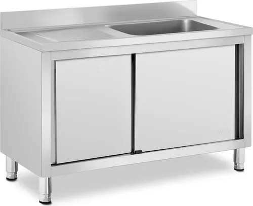 Royal Catering Spülenschrank - 1 Becken aus Edelstahl - Robuster Spülenschrank mit extra großem Becken (500 x 400 x 260 mm) und Spritzschutz, ideal für Gastronomie und Gewerbe - platzsparend und hygienisch.