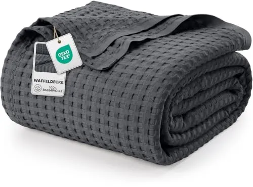 Utopia Bedding 100% Baumwolle Waffeldecke sommerdecke (Anthrazit-228x228cm)