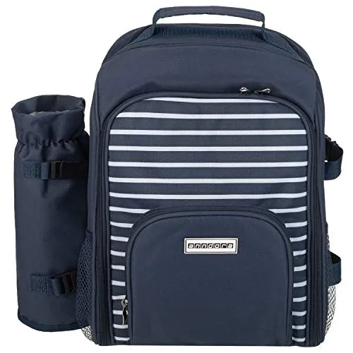 anndora Picknickrucksack mit Kühlfach für 2 Personen - 15 teilig - Vollausgestatteter Picknickrucksack mit isoliertem Thermofach und wahlweise Picknickdecke, ideal für entspannte Ausflüge im Freien.