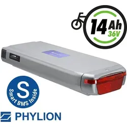 Phylion Akku 36V 14Ah Joycube Wall-ES mit SMART-BMS (UART) und DC-Ladebuchse inkl.Cinch-Adapter für E-Bikes Pedelecs von TELEFUNKEN, Chrisson u.a.