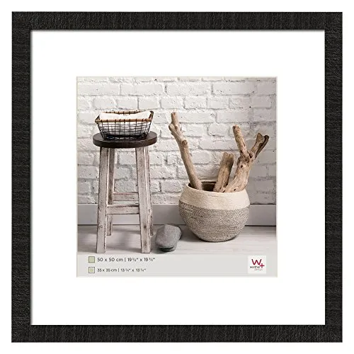 Walther Design Bilderrahmen schwarz 50 x 50 cm - Wand- & Tischbilderrahmen aus Holz mit sägerauer Oberfläche, vielseitig nutzbar mit Passepartout für 35 x 35 cm oder ohne für 50 x 50 cm Fotos.