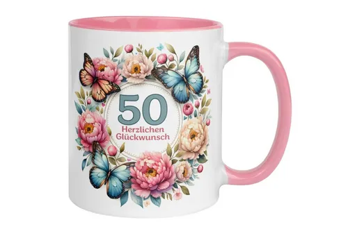 Momentals Tasse 50 Geburtstag Frau – „Herzlichen Glückwunsch“ – Geburtstagsgeschenk, Gratis Versand · Links-&Rechtshänder · Spülmaschinenfest