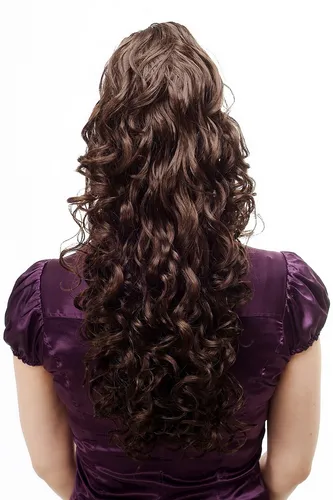 Voluminös wallendes Haarteil Zopf lockig sehr lang Braun Clip On 60 cm N310-6