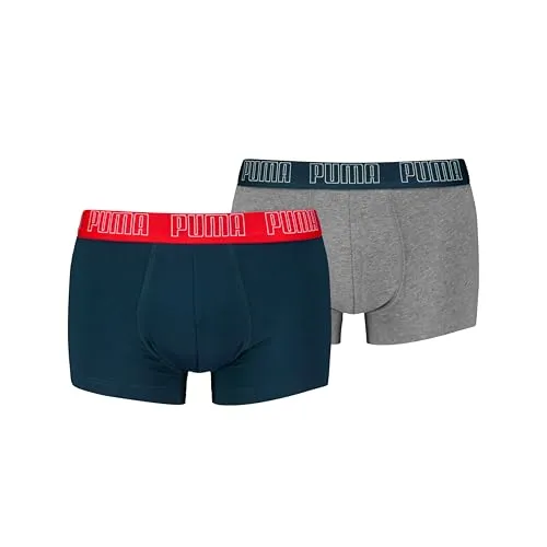 PUMA Boxer Trunk Boxershorts Men Herren Everyday Unterhose Pant Unterwäsche 2er Pack, Farbe:Navy/Grey Melange, Bekleidungsgröße:S, Mehrfarbig, S