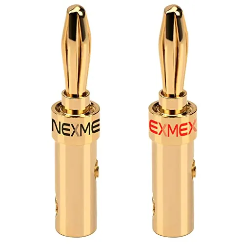NEXMEX Bananenstecker für Lautsprecherkabel - 2 Stück Steckverbinder als Set - Stecker 24K vergoldet - für HiFi Receiver