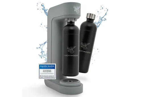 Luckymoose Wassersprudler Infinity, (2x Schwarz-tlg), Spart bis zu 25% CO2, Flaschen spülmaschinenfest & ohne Ablaufdatum