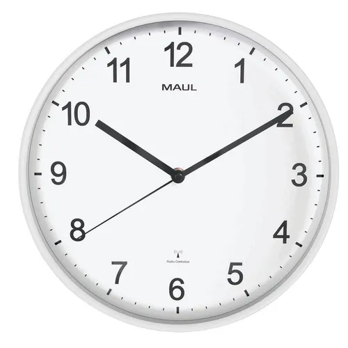 MAUL Funkwanduhr MAULsprint - Elegante Wanduhr in Weiß, Ø 30,5 cm - Wanduhren aus Kunststoff mit präziser Funktechnologie für eine stets genaue Zeitangabe und modernes Design.