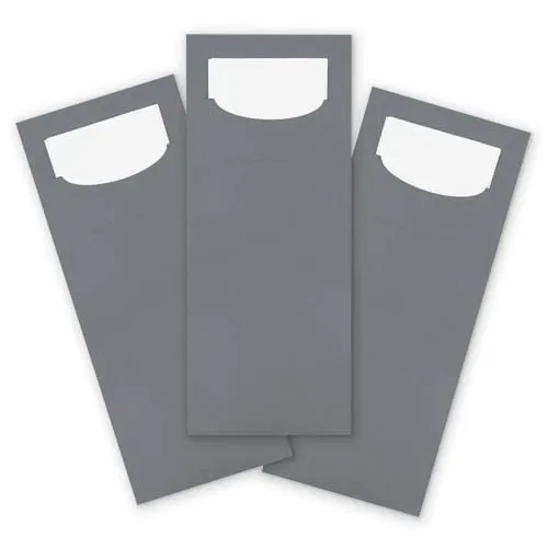 itenga 24x Bestecktasche aus Papier mit kleiner weißer Serviette Besteckserviette Pochette (taubengrau)