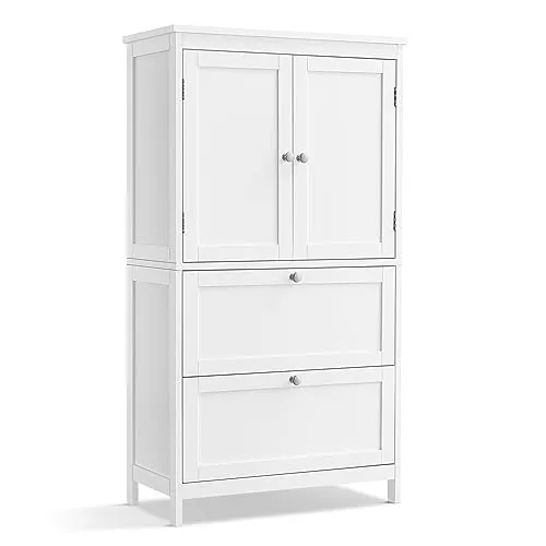 VASAGLE Badezimmerschrank mit 2 Türen und 2 Schubladen - Hoch- & Midischränke fürs Bad, geräumig mit verstellbarer Ablage für flexible Aufbewahrung und elegantes Design für jeden Wohnstil.