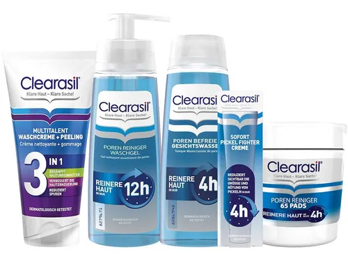 Clearasil Set: Poren Reiniger & Pflege - Reinigungsschaum & Gele für das Gesicht: 5-teiliges Set für porentiefe Reinigung und schnelle Pickelbekämpfung, ideal für klare Haut in nur wenigen Stunden.