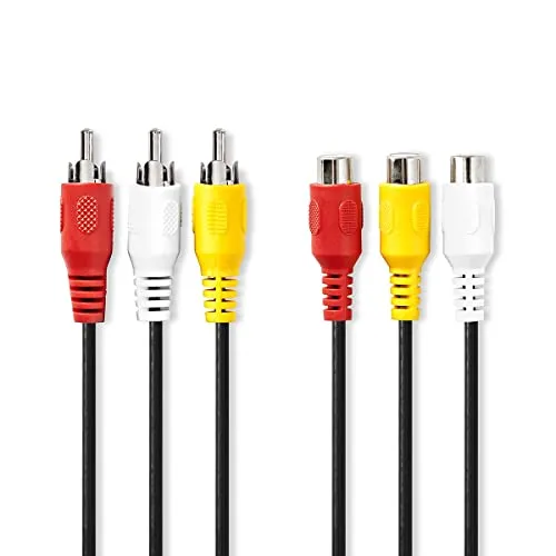 Nedis Composite-Videokabel | 3X Cinch-Stecker | 3X Cinch Buchse | Vernickelt | 480p | rund | PVC | Schwarz | Plastikbeutel 2.00 m 2.00 m