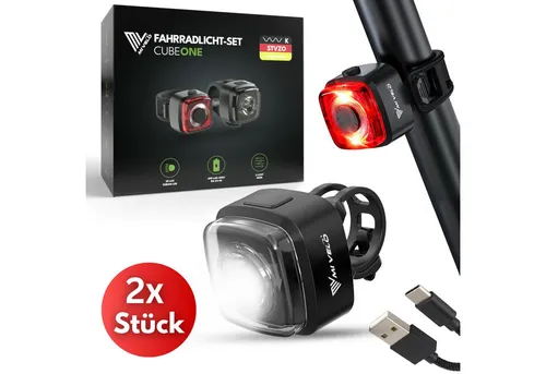 MIVELO Fahrradbeleuchtung CUBE Fahrradlicht Set LED - Akku USB aufladbar wasserdicht, OSRAM LED