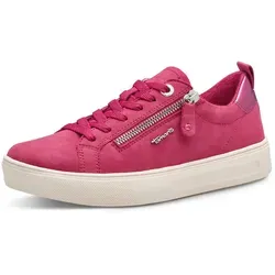Tamaris COMFORT Damen Sneaker flach mit Reißverschluss, Rosa (Fuxia Nubuc) - Damen-Sneaker mit T-flow-Technologie für sanfte Dämpfung und optimalen Tragekomfort. Hochwertiges Leder und stilvolles Design machen sie zum idealen Allrounder für jeden Anlass.